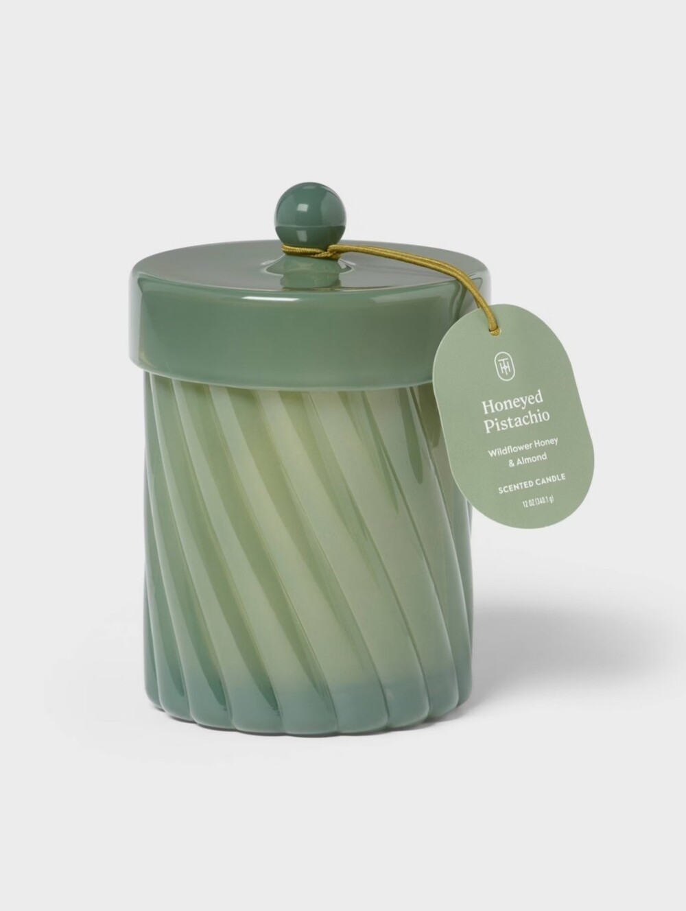 Threshold NWT 12oz Honeyed Pistachio Glass Jar Candle With Knob Lid Sage Green